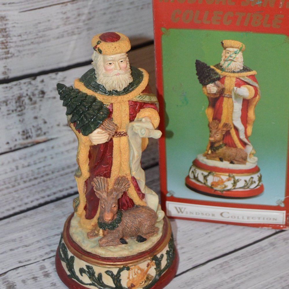 Windsor Collection Christmas Musical Santa Claus Vintage 9" Wind-Up Music Box